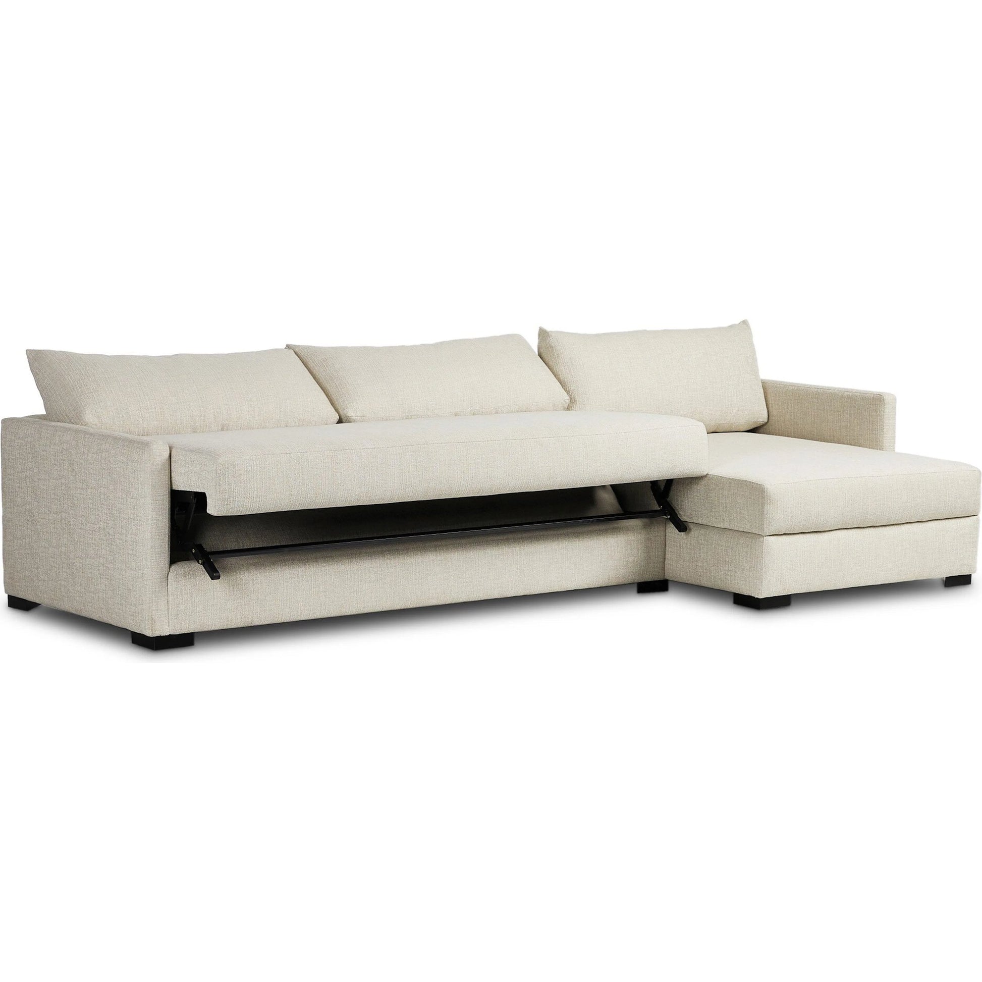 Wickham 2-Piece Sleeper Sectional by Four Hands in alameda snow, ebony, ronan linen. Made from 88% olefin, 11% polyester (uv), 1% polyester, solid maple, faux leather in a unique style.