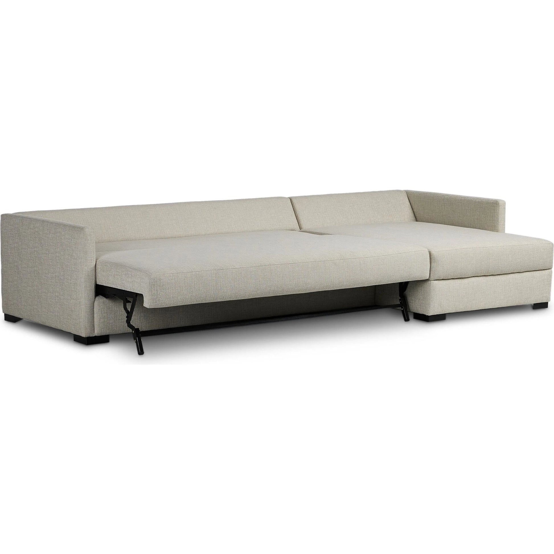 Wickham 2-Piece Sleeper Sectional by Four Hands in alameda snow, ebony, ronan linen. Made from 88% olefin, 11% polyester (uv), 1% polyester, solid maple, faux leather in a unique style.