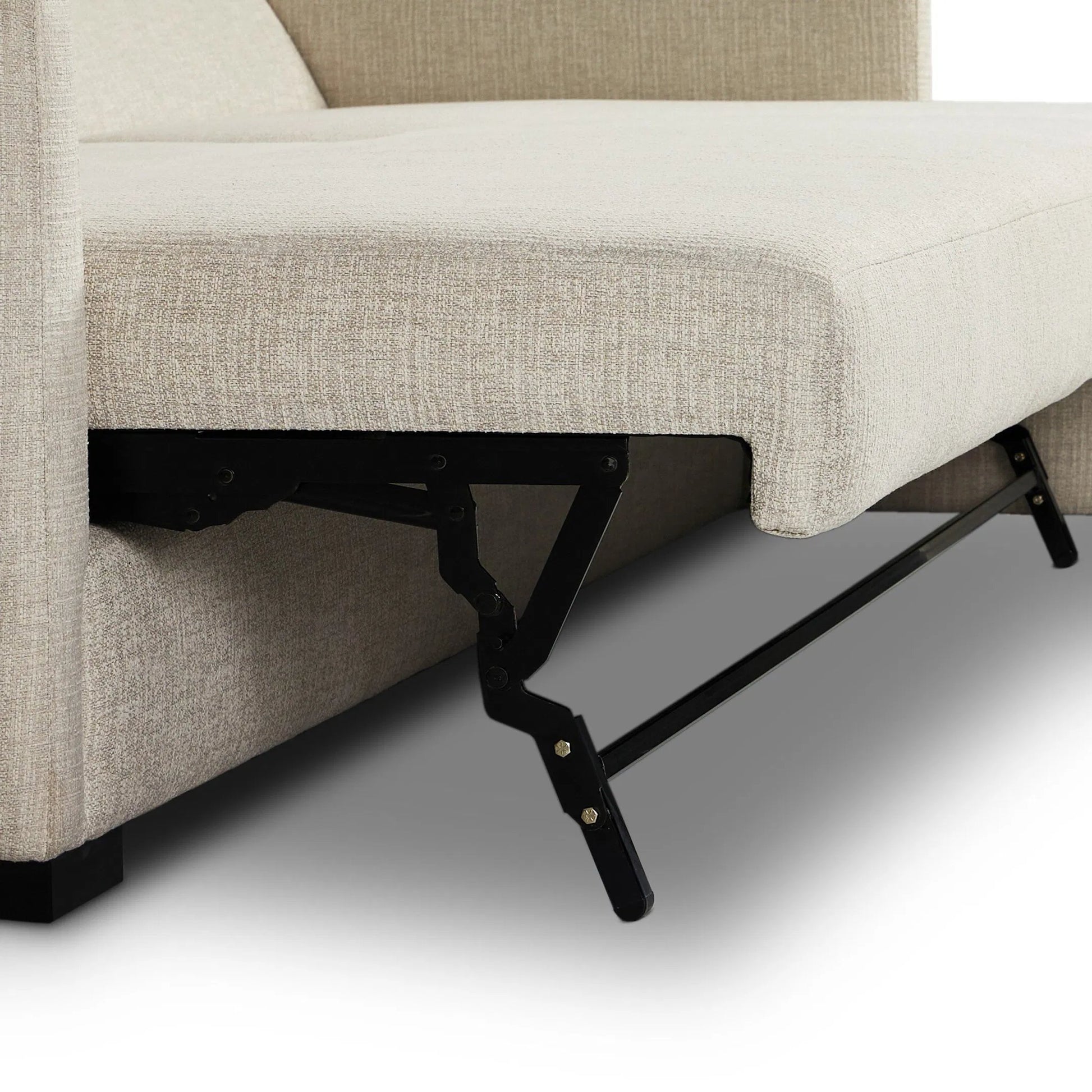 Wickham 2-Piece Sleeper Sectional by Four Hands in alameda snow, ebony, ronan linen. Made from 88% olefin, 11% polyester (uv), 1% polyester, solid maple, faux leather in a unique style.