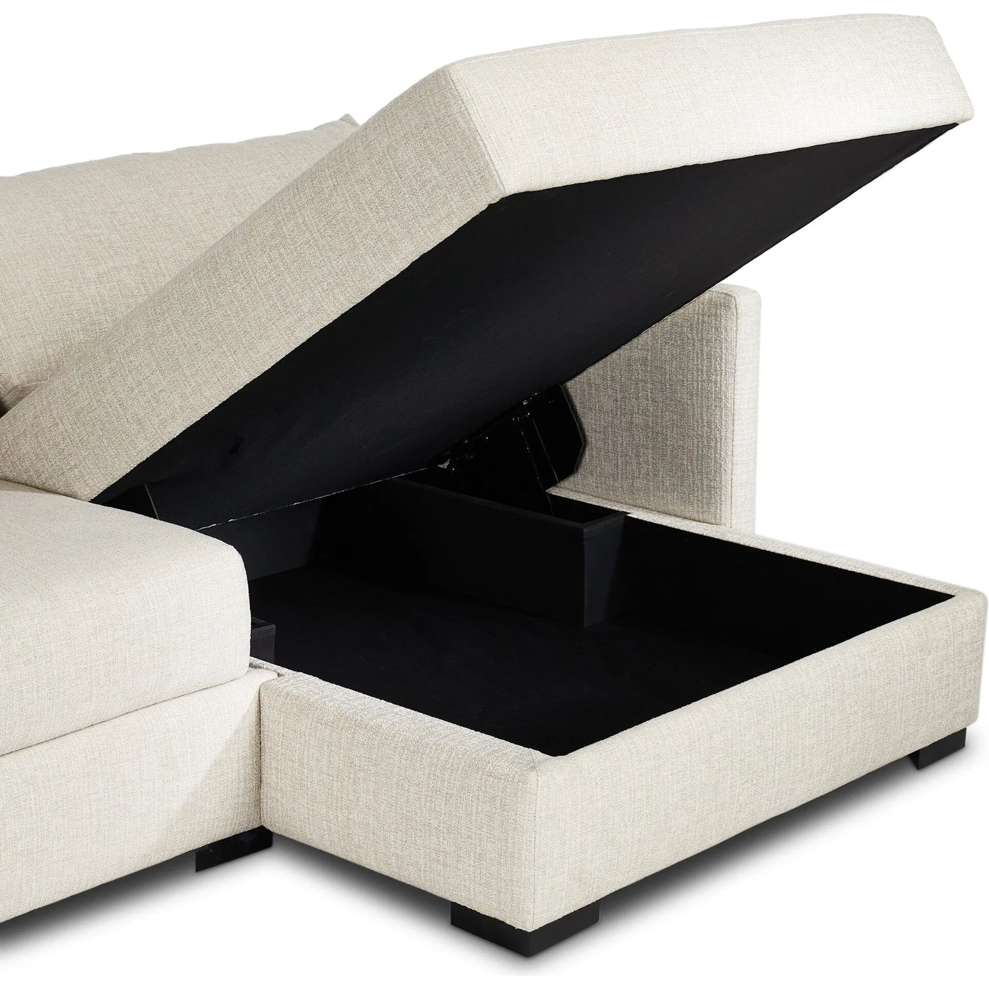Wickham 2-Piece Sleeper Sectional by Four Hands in alameda snow, ebony, ronan linen. Made from 88% olefin, 11% polyester (uv), 1% polyester, solid maple, faux leather in a unique style.