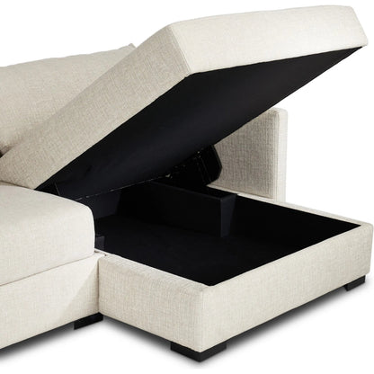 Wickham 2-Piece Sleeper Sectional by Four Hands in alameda snow, ebony, ronan linen. Made from 88% olefin, 11% polyester (uv), 1% polyester, solid maple, faux leather in a unique style.
