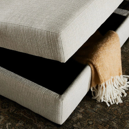 Wickham 2-Piece Sleeper Sectional by Four Hands in alameda snow, ebony, ronan linen. Made from 88% olefin, 11% polyester (uv), 1% polyester, solid maple, faux leather in a unique style.