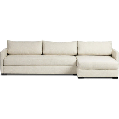 Wickham 2-Piece Sleeper Sectional by Four Hands in alameda snow, ebony, ronan linen. Made from 88% olefin, 11% polyester (uv), 1% polyester, solid maple, faux leather in a unique style.