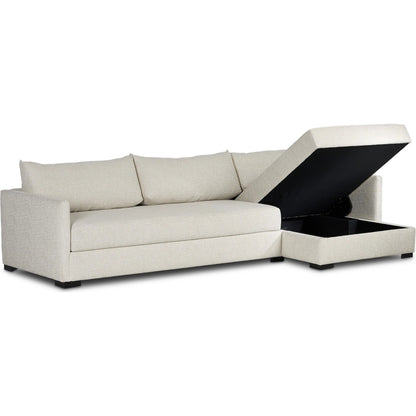 Wickham 2-Piece Sleeper Sectional by Four Hands in alameda snow, ebony, ronan linen. Made from 88% olefin, 11% polyester (uv), 1% polyester, solid maple, faux leather in a unique style.