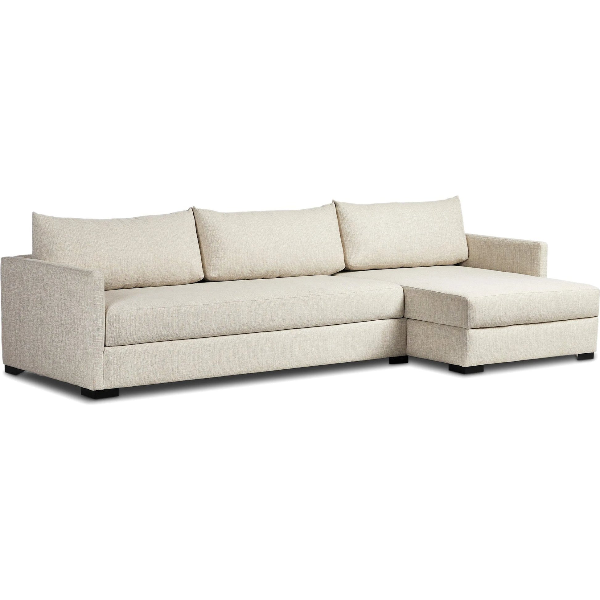 Wickham 2-Piece Sleeper Sectional by Four Hands in alameda snow, ebony, ronan linen. Made from 88% olefin, 11% polyester (uv), 1% polyester, solid maple, faux leather in a unique style.