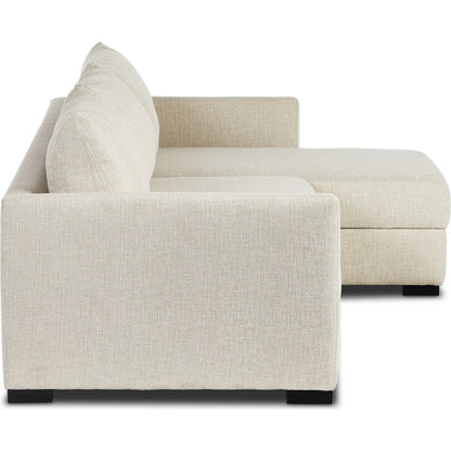 Wickham 2-Piece Sleeper Sectional by Four Hands in alameda snow, ebony, ronan linen. Made from 88% olefin, 11% polyester (uv), 1% polyester, solid maple, faux leather in a unique style.