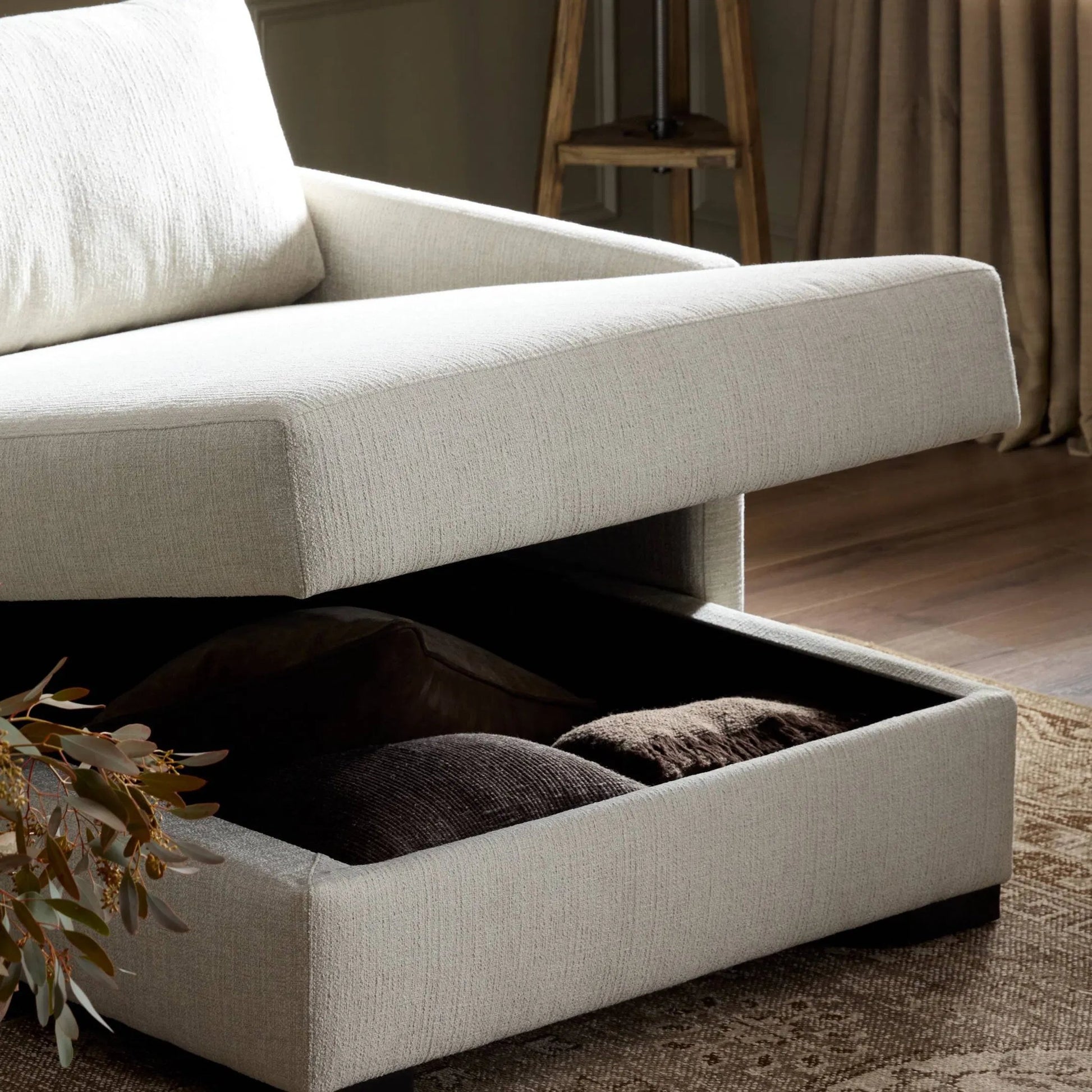 Wickham 2-Piece Sectional by Four Hands in alameda snow, ebony. Made from 88% olefin, 11% polyester (uv), 1% polyester, solid maple in a unique style.