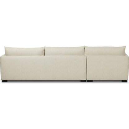 Wickham 2-Piece Sectional by Four Hands in alameda snow, ebony. Made from 88% olefin, 11% polyester (uv), 1% polyester, solid maple in a unique style.