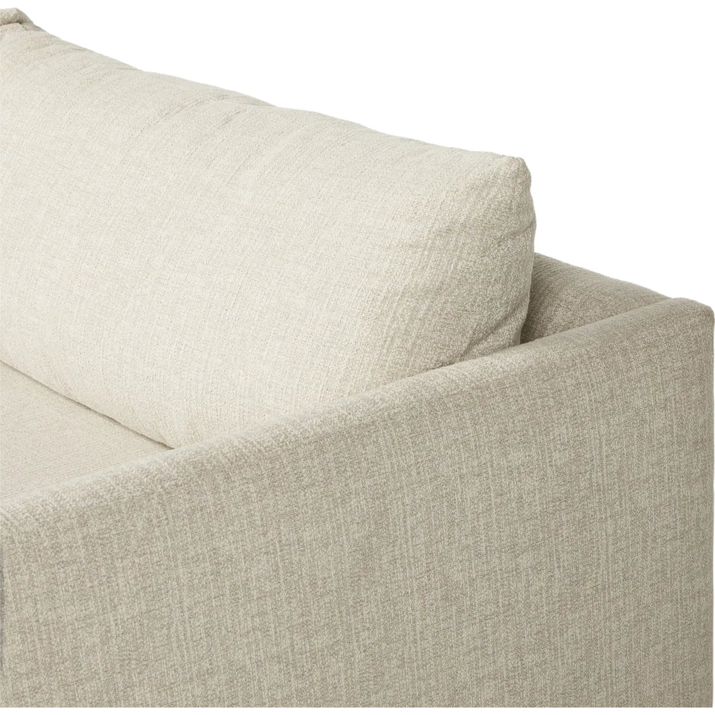 005 SI-2635369 | Closeup | Wickham 2-Piece Sectional by Four Hands in alameda snow, ebony. Made from 88% olefin, 11% polyester (uv), 1% polyester, solid maple in a unique style.