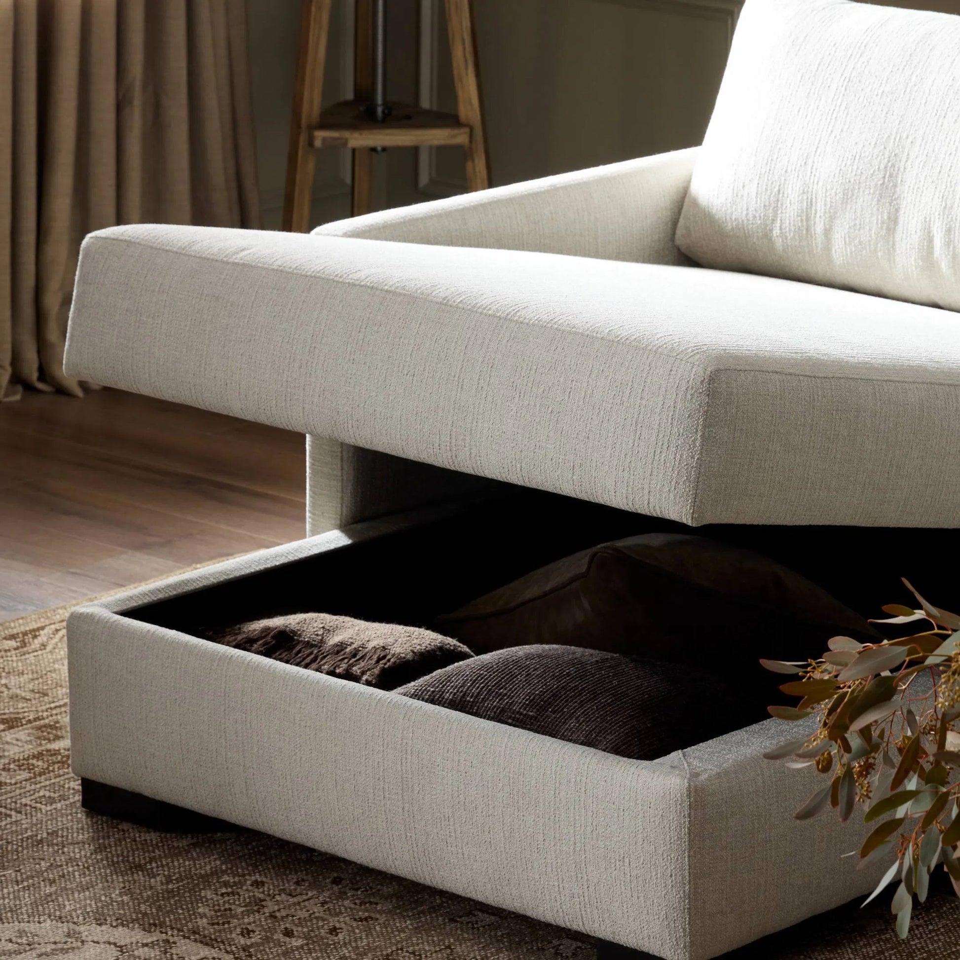 Wickham 2-Piece Sectional by Four Hands in alameda snow, ebony. Made from 88% olefin, 11% polyester (uv), 1% polyester, solid maple in a unique style.