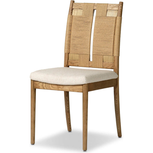 Harlee Dining Chair by Four Hands in antwerp natural, amber ash, natural paper cord. Made from 39% linen, 35% cotton, 26% polyester, solid ash, rush in a unique style.