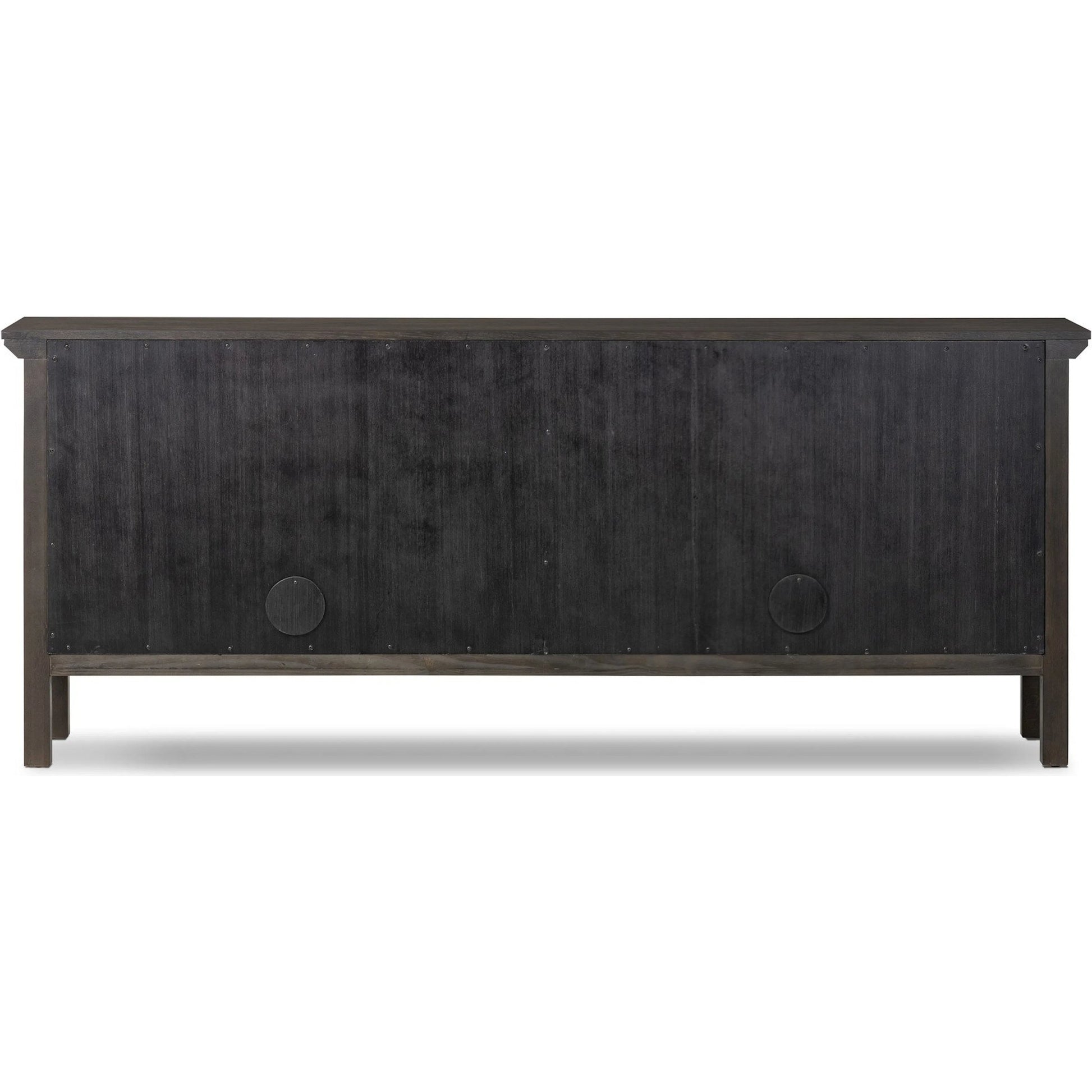 Tuscola Sideboard by Four Hands in smoked black, black paper cord. Made from solid oak, rush in a unique style.