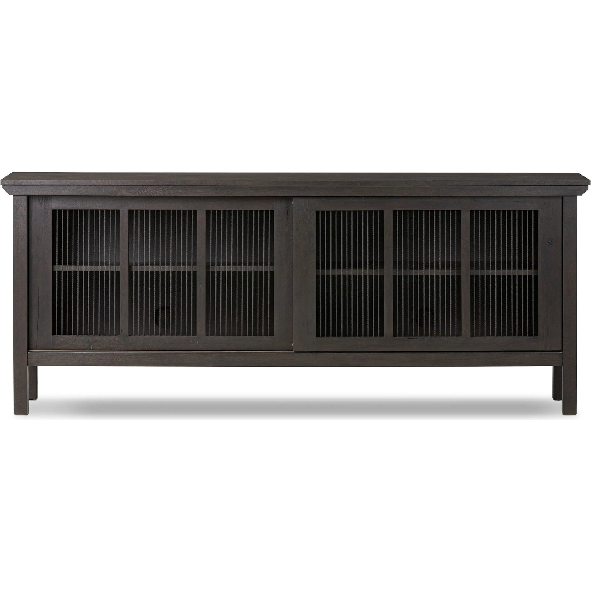 Tuscola Sideboard by Four Hands in smoked black, black paper cord. Made from solid oak, rush in a unique style.