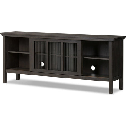 Tuscola Sideboard by Four Hands in smoked black, black paper cord. Made from solid oak, rush in a unique style.