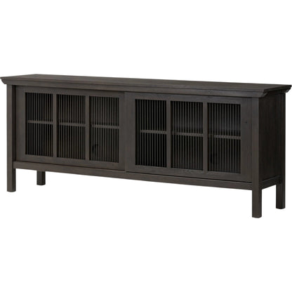 Tuscola Sideboard by Four Hands in smoked black, black paper cord. Made from solid oak, rush in a unique style.