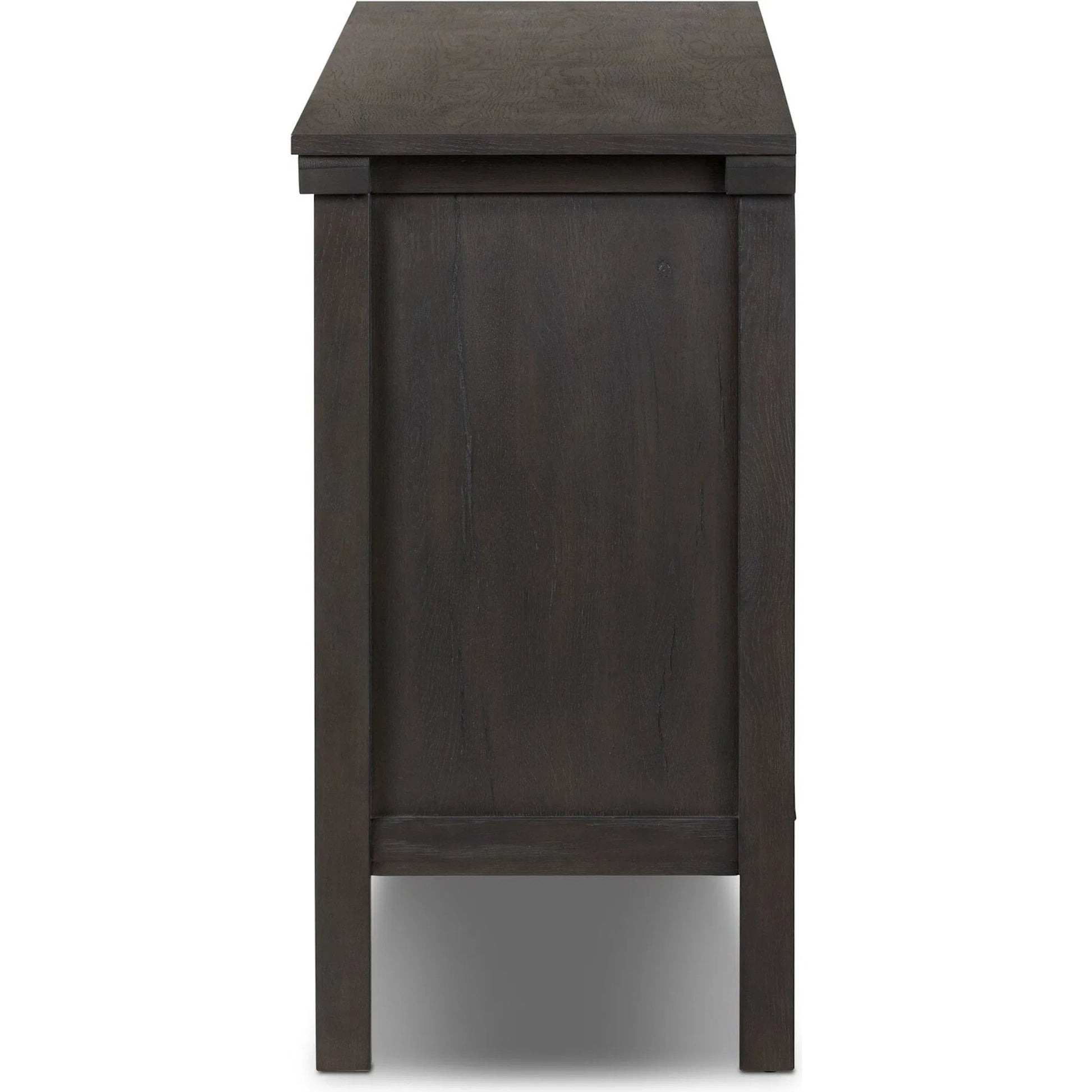 Tuscola Sideboard by Four Hands in smoked black, black paper cord. Made from solid oak, rush in a unique style.