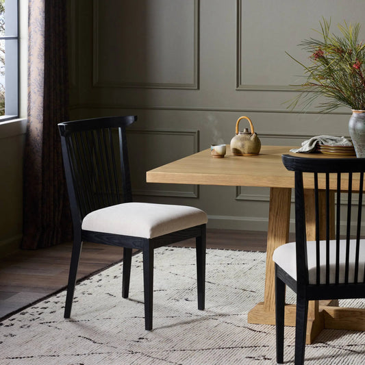 Tullio Dining Chair by Four Hands. Made from 61% polyester, 31% viscose (rayon), 8% flax/linen, solid ash in a unique style.