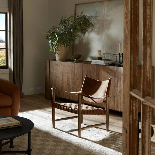 Ignacio Chair by Four Hands in renault cognac, weathered ash. Made from top grain leather, solid ash in a traditional style.