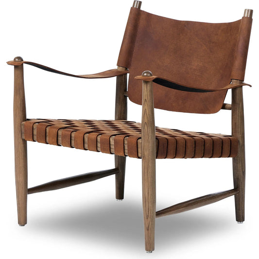 Ignacio Chair by Four Hands in renault cognac, weathered ash. Made from top grain leather, solid ash in a traditional style.