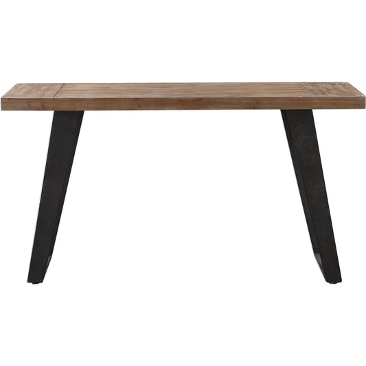 Freddy Weathered Console Table by Uttermost. Made from mdf 35%, fir 25%, metal 40% in a transitional style.