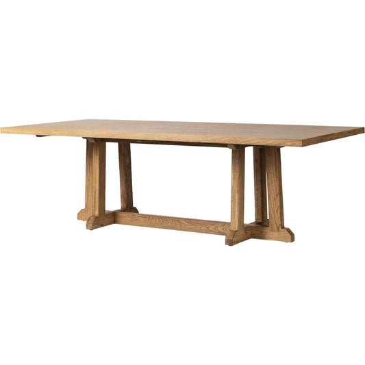 Indie Dining Table by Four Hands in light weathered oak veneer. Made from thick oak veneer, solid oak in a transitional style.