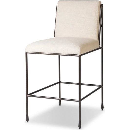 Decker Counter Stool by Four Hands in crypton wayfarer snow, dark gris gunmetal. Made from 100% polyester, iron in a unique style.