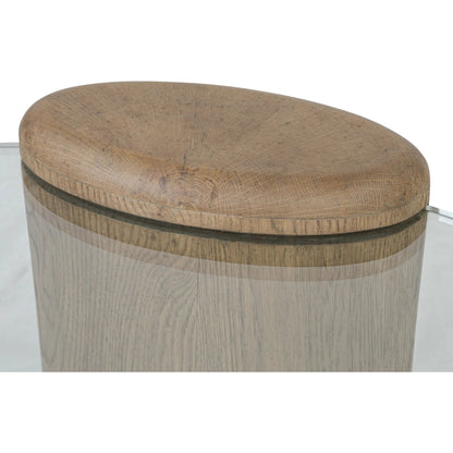 Juno Coffee Table by Four Hands in tempered glass, drifted oak veneer. Made from tempered glass, thick oak veneer in a transitional style.