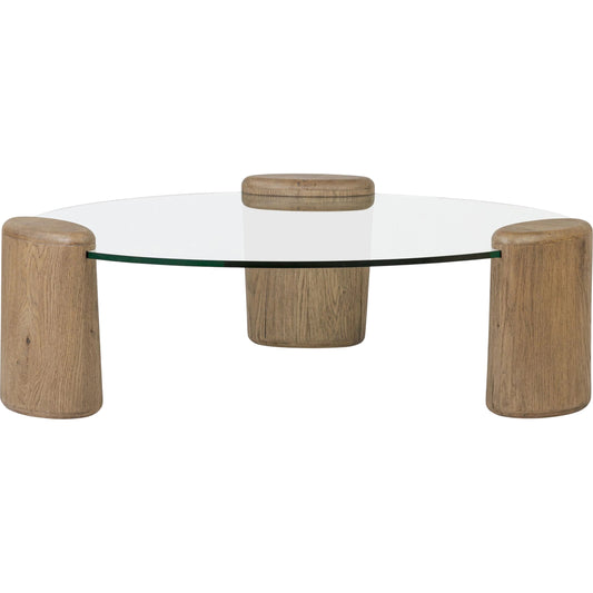 Juno Coffee Table by Four Hands in tempered glass, drifted oak veneer. Made from tempered glass, thick oak veneer in a unique style.