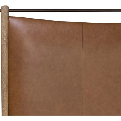Dina Bed by Four Hands in sonoma chestnut, aged smoked oak, aged smoked oak veneer. Made from top grain leather, solid oak, thick oak veneer in a transitional style.