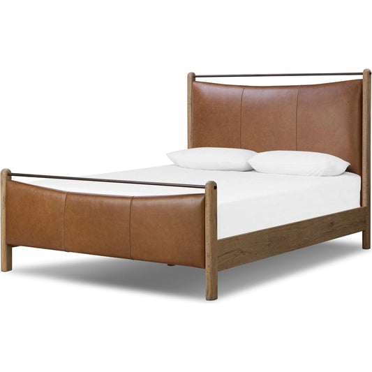 Dina Bed by Four Hands in sonoma chestnut, aged smoked oak, aged smoked oak veneer. Made from top grain leather, solid oak, thick oak veneer in a unique style.