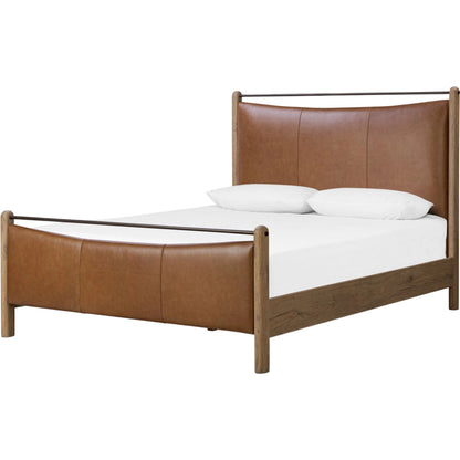 Dina Bed by Four Hands in sonoma chestnut, aged smoked oak, aged smoked oak veneer. Made from top grain leather, solid oak, thick oak veneer in a transitional style.
