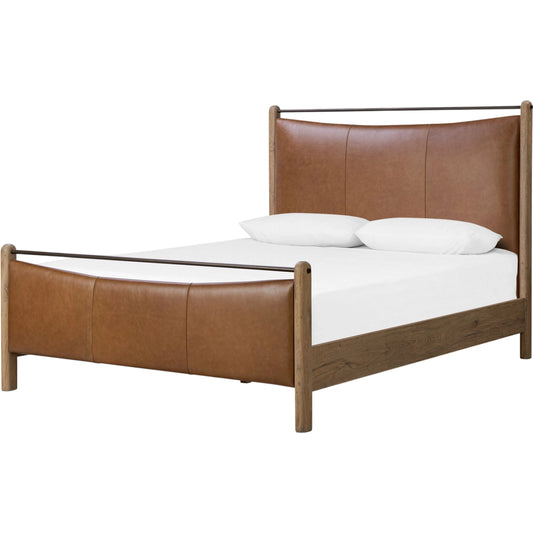 Dina Bed by Four Hands in sonoma chestnut, aged smoked oak, aged smoked oak veneer. Made from top grain leather, solid oak, thick oak veneer in a transitional style.