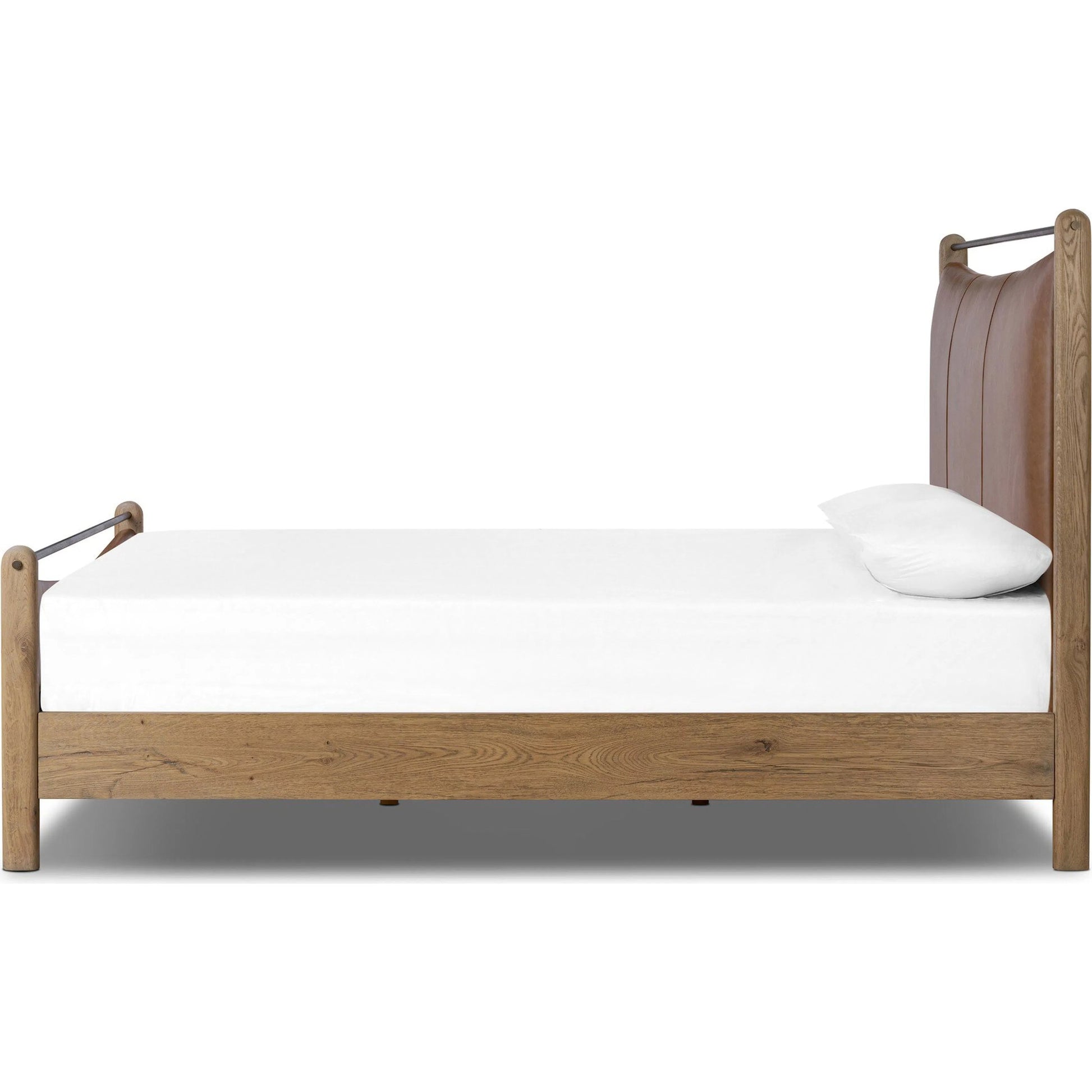 Dina Bed by Four Hands in sonoma chestnut, aged smoked oak, aged smoked oak veneer. Made from top grain leather, solid oak, thick oak veneer in a transitional style.