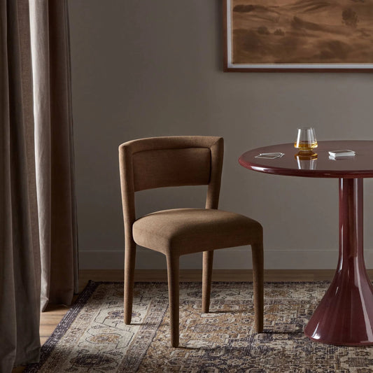 Beverly Dining Chair by Four Hands in crypton nomad mushroom. Made from 92% polyester, 8% flax/linen in a unique style.