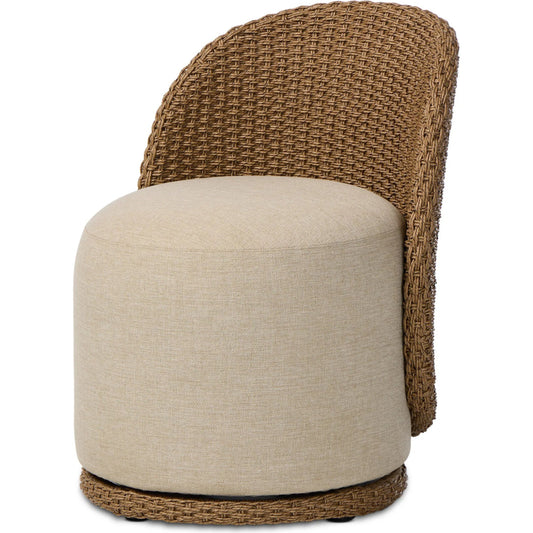 Quaid Outdoor Woven Dining Chair by Four Hands in alessi buff, faux dark hyacinth. Made from 100% polypropylene, 100% polyethylene in a unique style.
