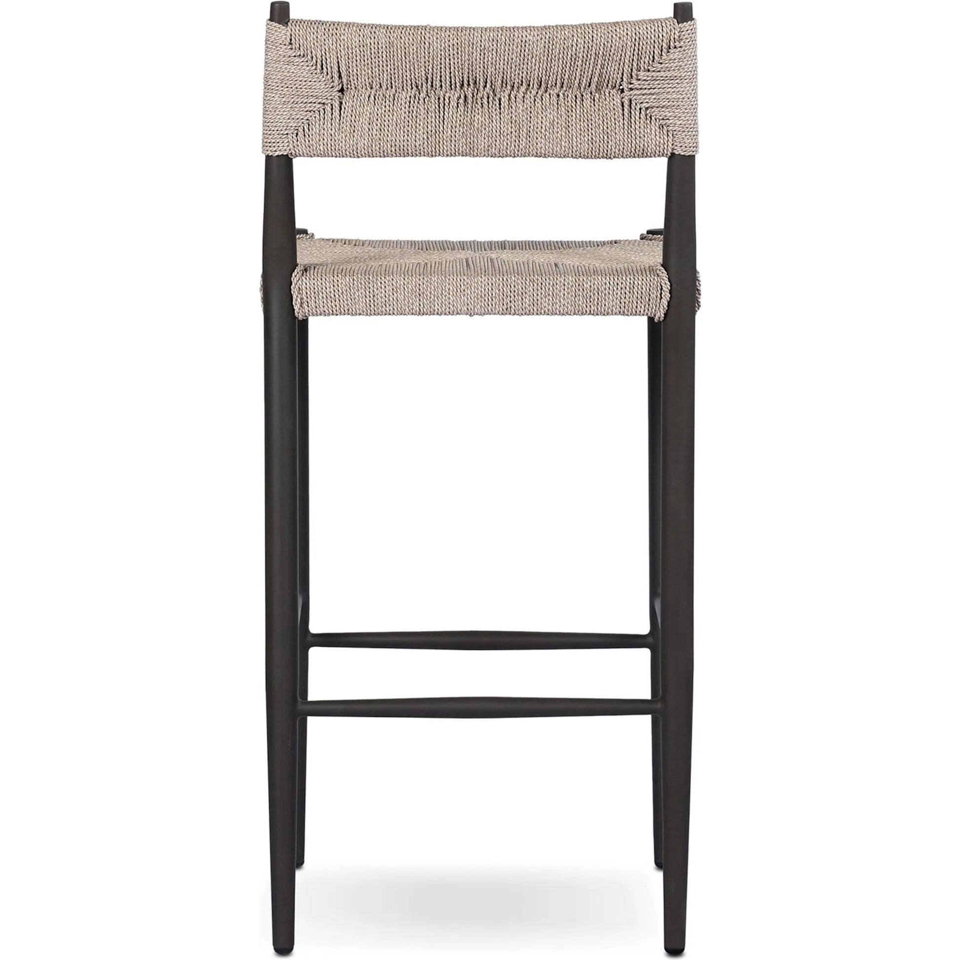 Lomas Outdoor Bar Stool by Four Hands in textured dune, bronze. Made from 100% polyethylene, iron in a unique style.