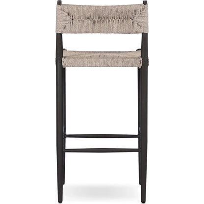 Lomas Outdoor Bar Stool by Four Hands in textured dune, bronze. Made from 100% polyethylene, iron in a unique style.