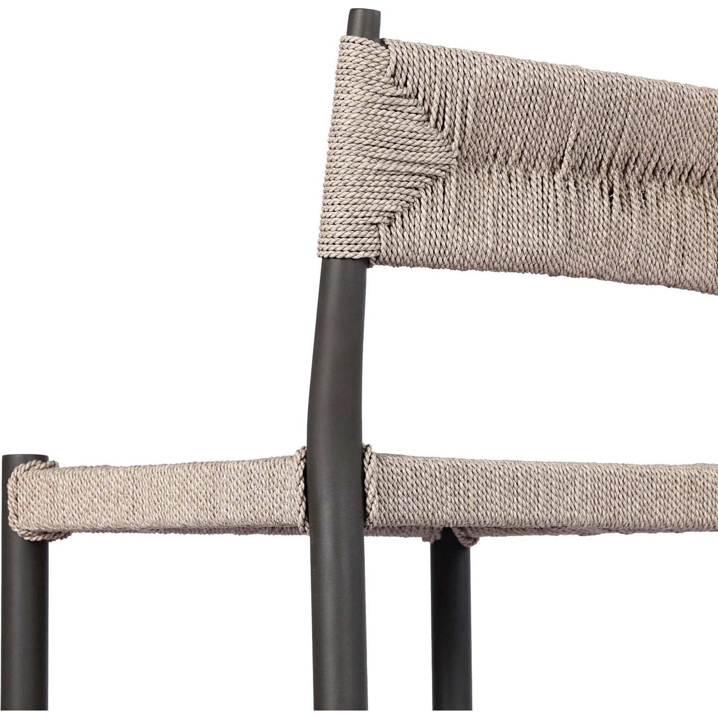 010 SI-2377055 | Closeup | Lomas Outdoor Bar Stool by Four Hands in textured dune, bronze. Made from 100% polyethylene, iron in a unique style.