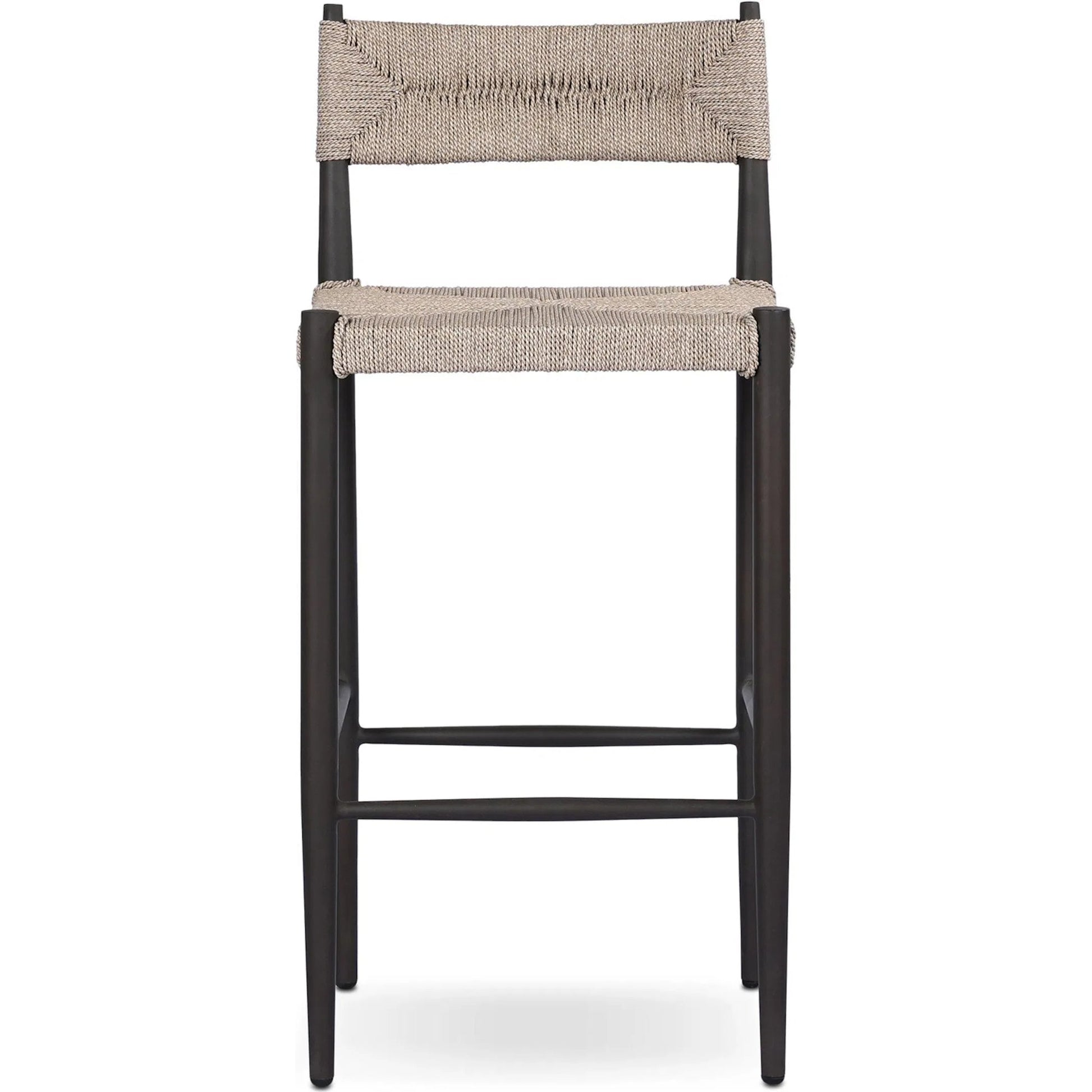 Lomas Outdoor Bar Stool by Four Hands in textured dune, bronze. Made from 100% polyethylene, iron in a unique style.