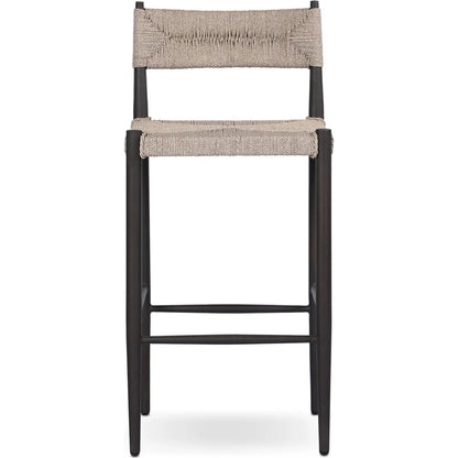Lomas Outdoor Bar Stool by Four Hands in textured dune, bronze. Made from 100% polyethylene, iron in a unique style.