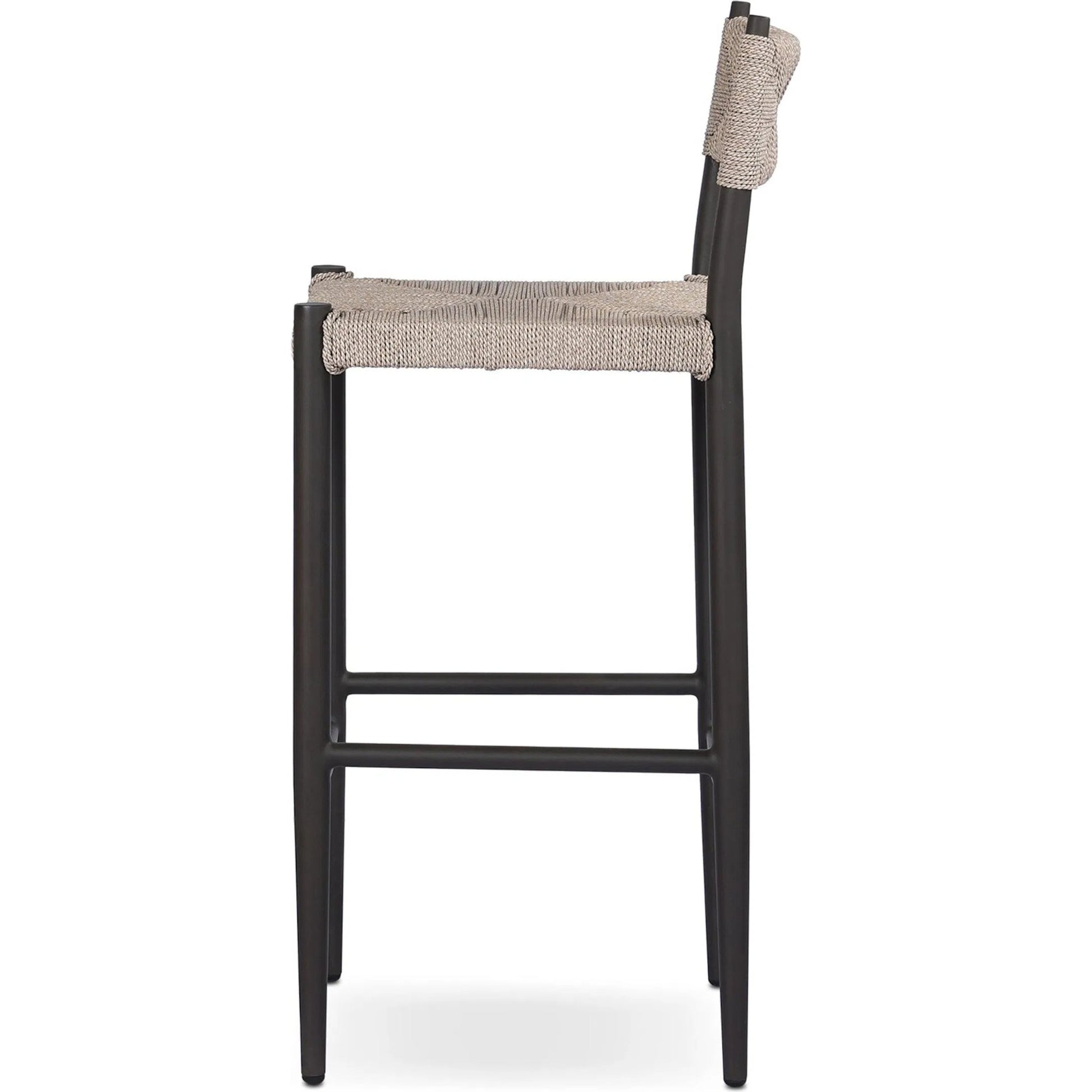Lomas Outdoor Bar Stool by Four Hands in textured dune, bronze. Made from 100% polyethylene, iron in a unique style.