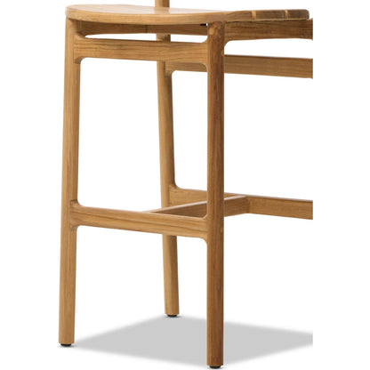 Baden Outdoor Bar Stool by Four Hands in textured sand, fine sanded teak-fsc. Made from 100% polyethylene, solid fsc®-certified teak in a transitional style.