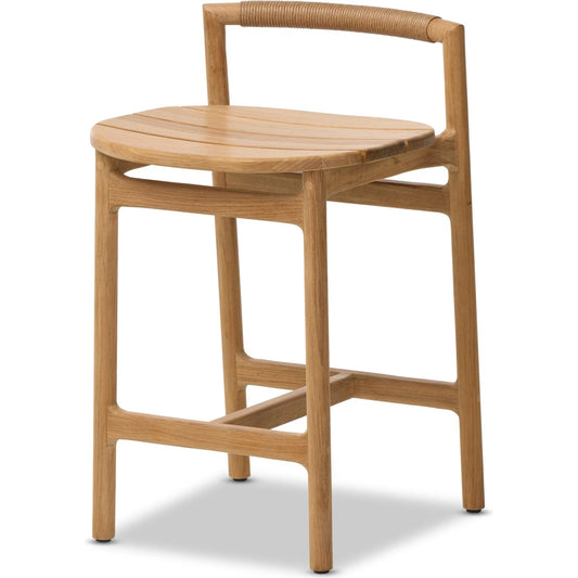 Baden Outdoor Counter Stool by Four Hands in textured sand, fine sanded teak-fsc. Made from 100% polyethylene, solid fsc®-certified teak in a unique style.