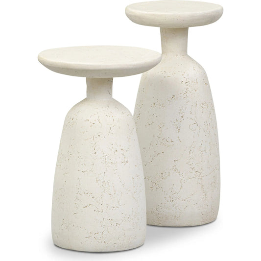 Ramara Outdoor Nesting End Tables by Four Hands in aged white concrete. Made from solid concrete in a unique style.