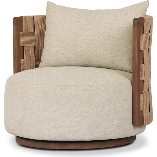 Burch Outdoor Chair by Four Hands in casa cream, stained toasted brown-fsc, textured natural. Made from 100% olefin, solid fsc®-certified teak, 100% polyethylene in a rustic style.