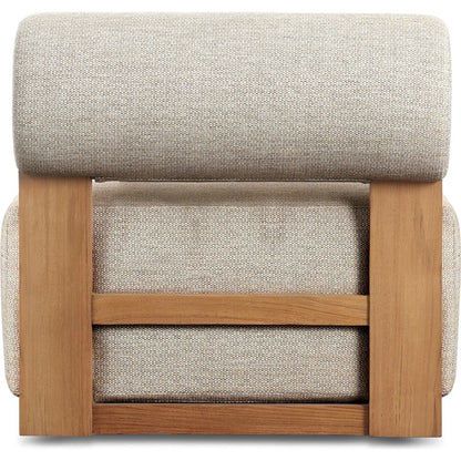 Malta Outdoor Swivel Chair by Four Hands in faye sand, natural teak-fsc. Made from 100% olefin, solid fsc®-certified teak in a transitional style.