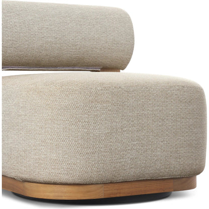 Malta Outdoor Swivel Chair by Four Hands in faye sand, natural teak-fsc. Made from 100% olefin, solid fsc®-certified teak in a transitional style.