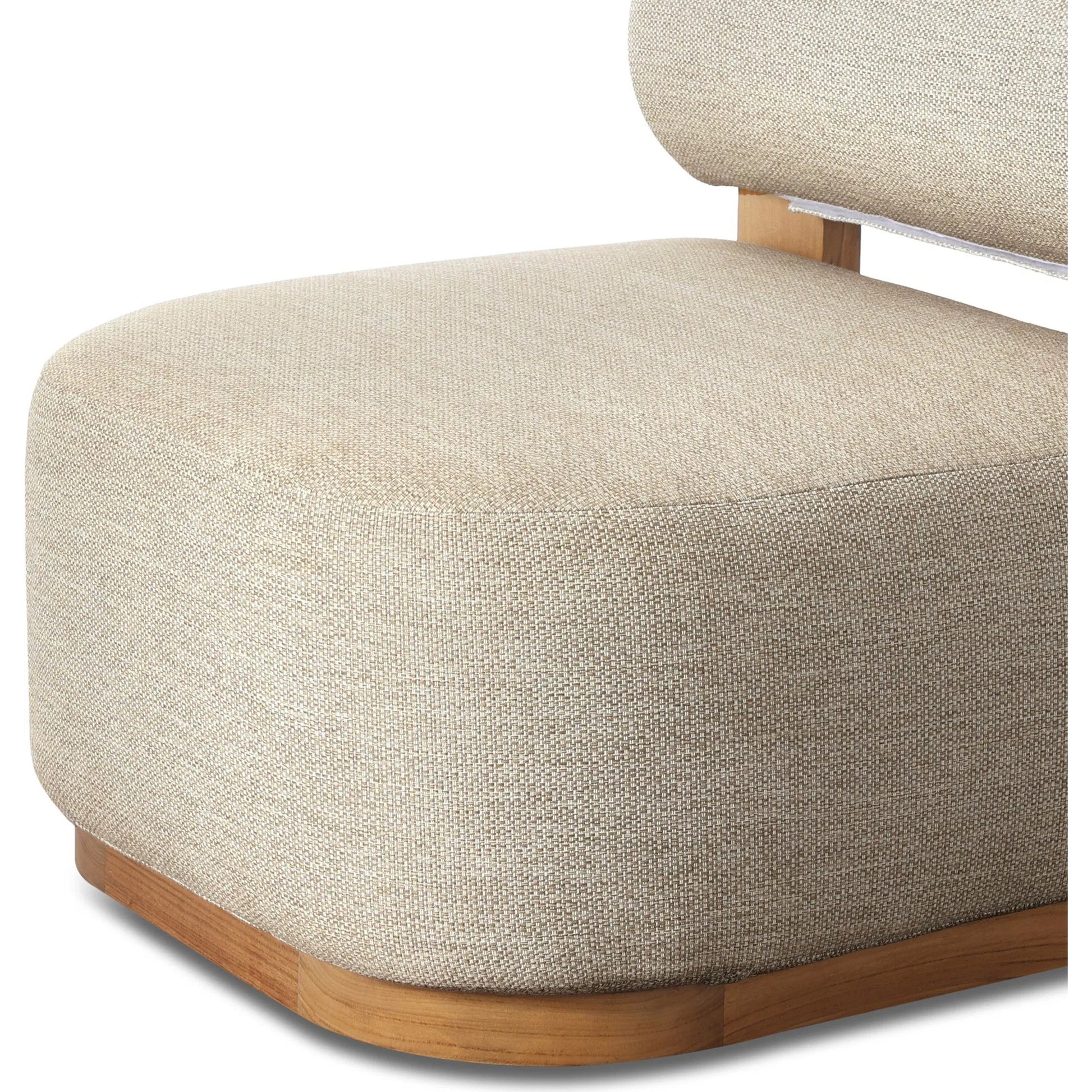 Malta Outdoor Swivel Chair by Four Hands in faye sand, natural teak-fsc. Made from 100% olefin, solid fsc®-certified teak in a transitional style.