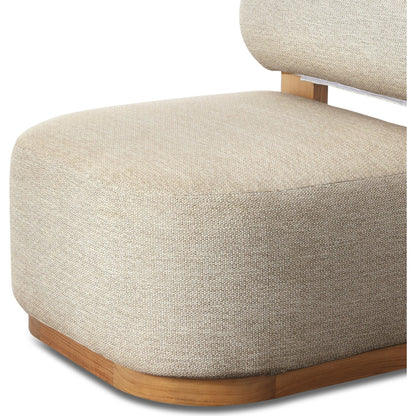 Malta Outdoor Swivel Chair by Four Hands in faye sand, natural teak-fsc. Made from 100% olefin, solid fsc®-certified teak in a transitional style.