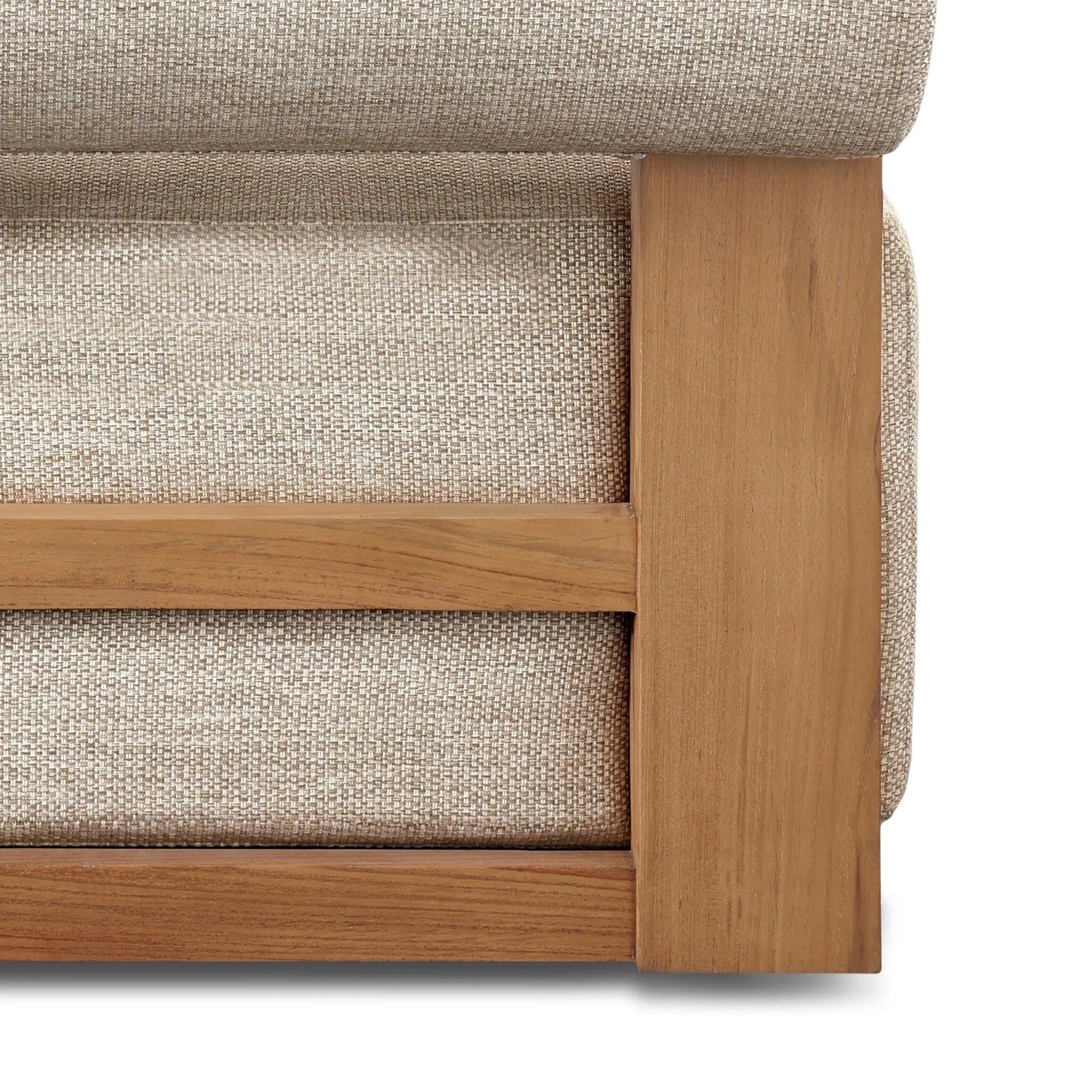 Malta Outdoor Swivel Chair by Four Hands in faye sand, natural teak-fsc. Made from 100% olefin, solid fsc®-certified teak in a transitional style.